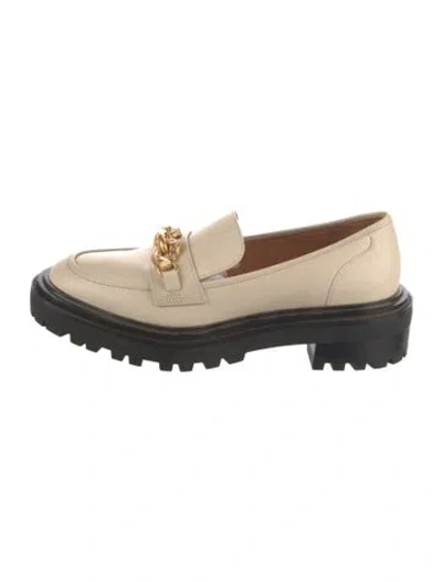 Pre-owned Tory Burch Leather Chain-link Accents Loafers In Neutrals