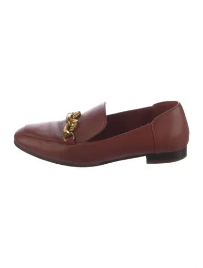 Pre-owned Tory Burch Leather Chain-link Accents Loafers In Red