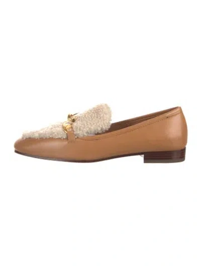 Pre-owned Tory Burch Leather Chain-link Accents Loafers W/ Tags In Brown/neutrals