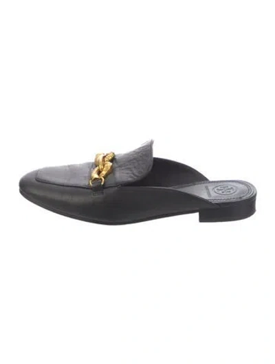 Pre-owned Tory Burch Leather Chain-link Accents Mules In Black