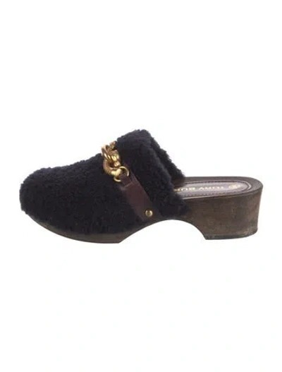 Pre-owned Tory Burch Leather Chain-link Accents Mules In Black