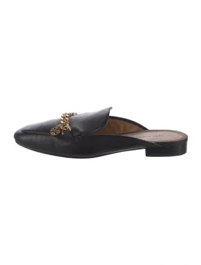 Pre-owned Tory Burch Leather Chain-link Accents Mules In Black