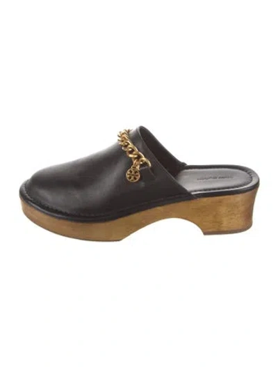 Pre-owned Tory Burch Leather Chain-link Accents Mules In Black