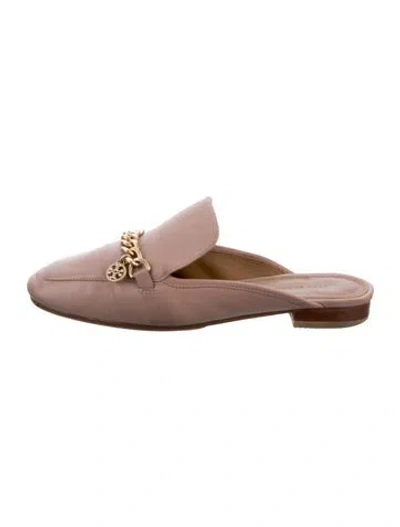 Pre-owned Tory Burch Leather Chain-link Accents Mules In Gold/neutrals