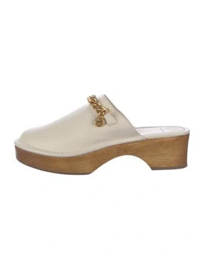 Pre-owned Tory Burch Leather Chain-link Accents Mules In Neutral