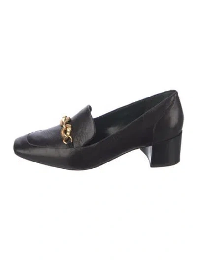 Pre-owned Tory Burch Leather Chain-link Accents Pumps In Black