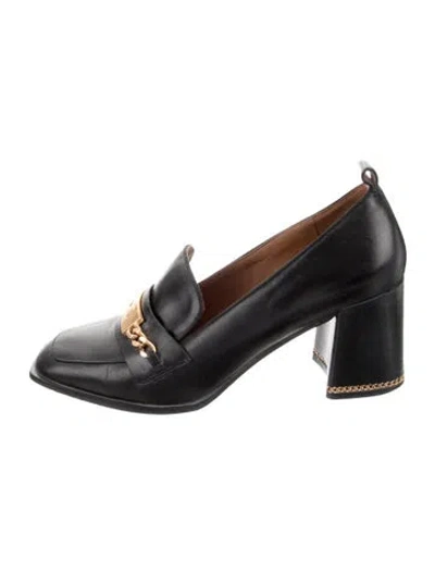 Pre-owned Tory Burch Leather Chain-link Accents Pumps In Black