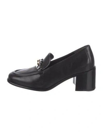 Pre-owned Tory Burch Leather Chain-link Accents Pumps In Black