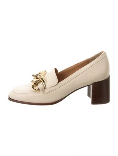 Pre-owned Tory Burch Leather Chain-link Accents Pumps In Neutral