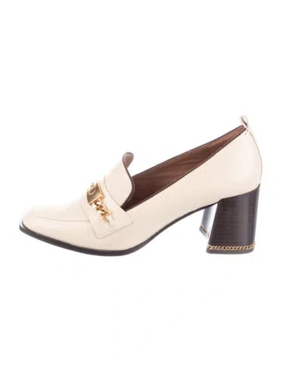 Pre-owned Tory Burch Leather Chain-link Accents Pumps In Neutral