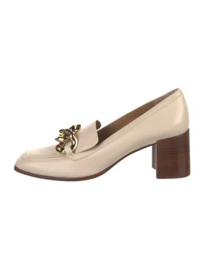 Pre-owned Tory Burch Leather Chain-link Accents Pumps In Neutral