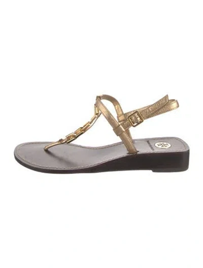 Pre-owned Tory Burch Leather Chain-link Accents T-strap Sandals In Pink