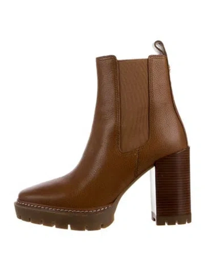 Pre-owned Tory Burch Leather Chelsea Boots In Brown