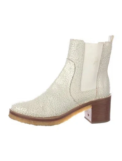 Pre-owned Tory Burch Leather Chelsea Boots In White
