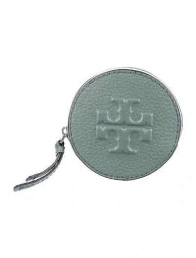 Pre-owned Tory Burch Leather Circle Coin Pouch In Grey