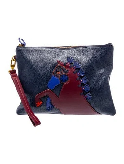 Pre-owned Tory Burch Leather Clutch In Blue
