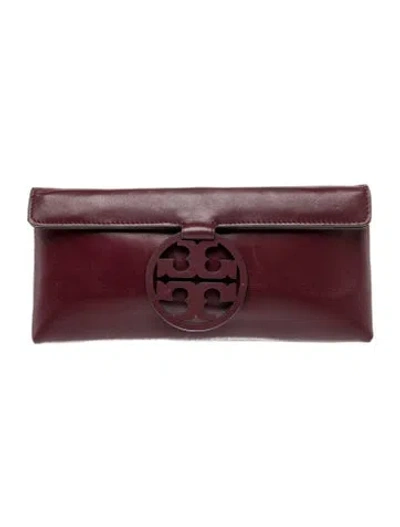 Pre-owned Tory Burch Leather Clutch In Burgundy