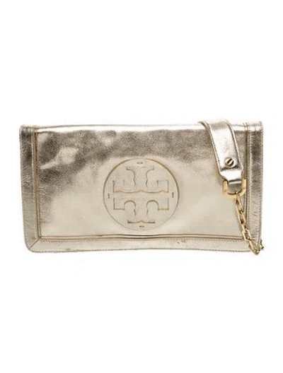Pre-owned Tory Burch Leather Clutch In Gold/metallic