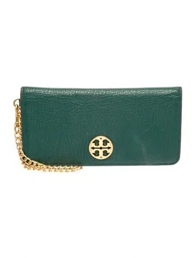 Pre-owned Tory Burch Leather Clutch In Green
