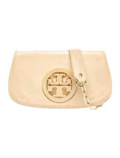 Pre-owned Tory Burch Leather Clutch In Metallic/neutrals