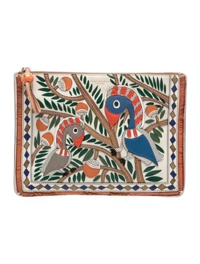 Pre-owned Tory Burch Leather Clutch In Neutral