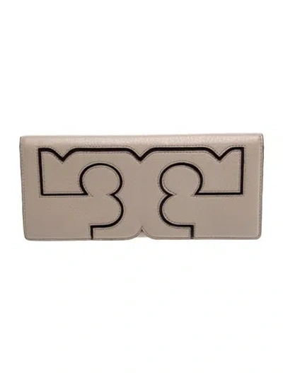 Pre-owned Tory Burch Leather Clutch In Neutral