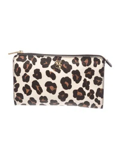 Pre-owned Tory Burch Leather Clutch In Neutral