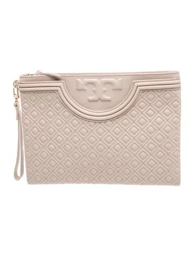 Pre-owned Tory Burch Leather Clutch In Neutral