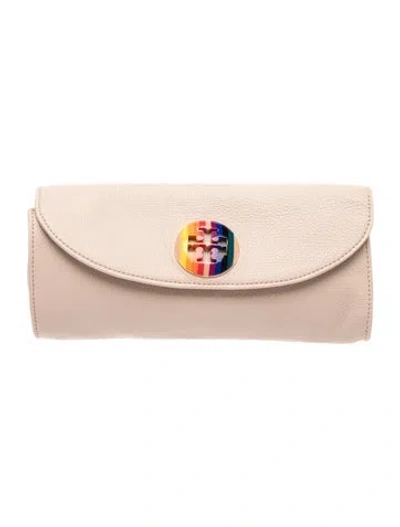 Pre-owned Tory Burch Leather Clutch In Neutrals