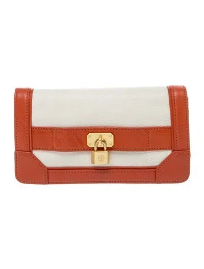 Pre-owned Tory Burch Leather Clutch In Orange/white