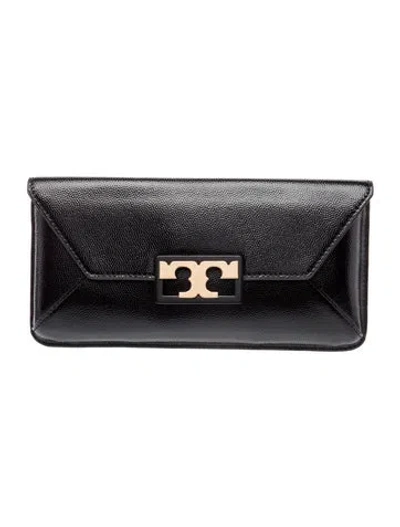 Pre-owned Tory Burch Leather Clutch W/ Tags In Black