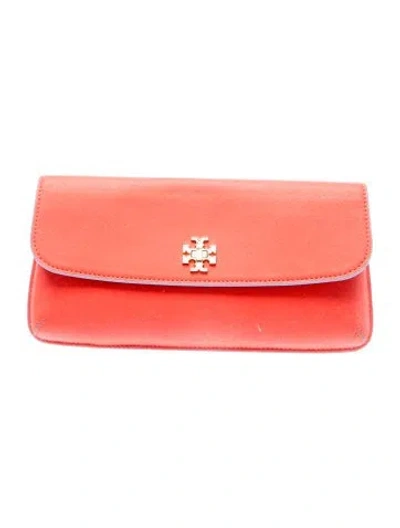 Pre-owned Tory Burch Leather Clutch W/ Tags In Orange