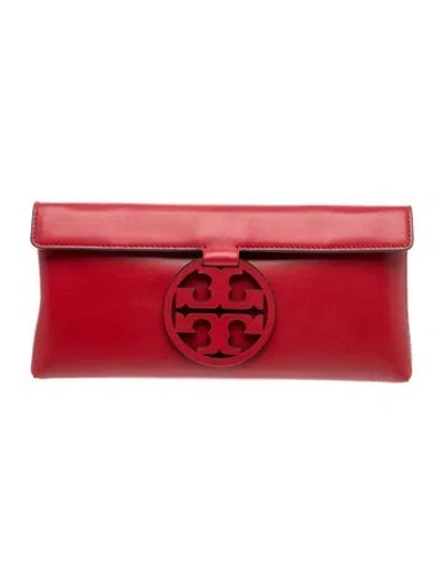 Pre-owned Tory Burch Leather Clutch W/ Tags In Red