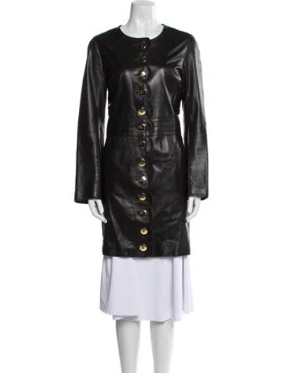 Pre-owned Tory Burch Leather Coat In Black