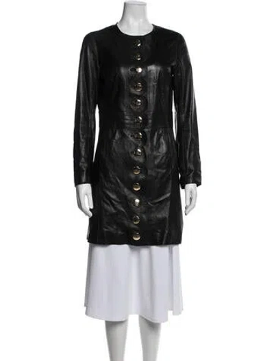 Pre-owned Tory Burch Leather Coat In Black