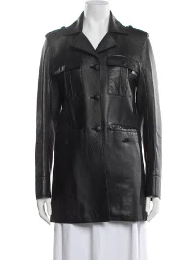 Pre-owned Tory Burch Leather Coat In Black