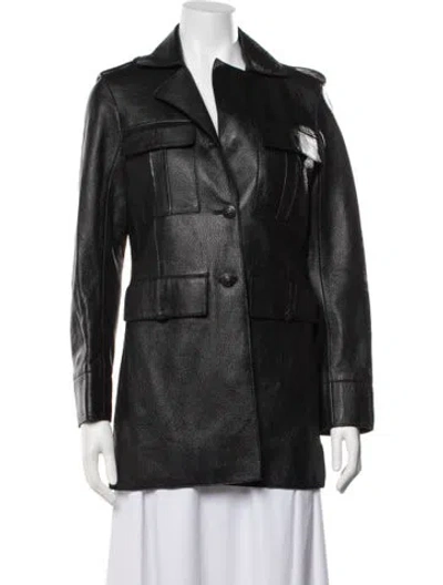 Pre-owned Tory Burch Leather Coat In Black