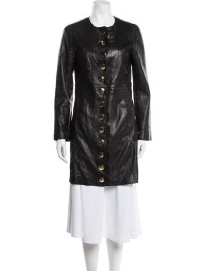 Pre-owned Tory Burch Leather Coat In Black