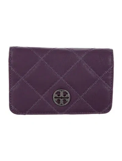 Pre-owned Tory Burch Leather Coin Pouch In Purple