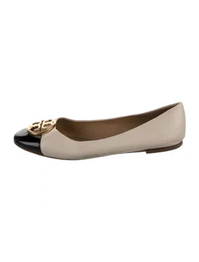 Pre-owned Tory Burch Leather Colorblock Pattern Ballet Flats In Black/neutrals