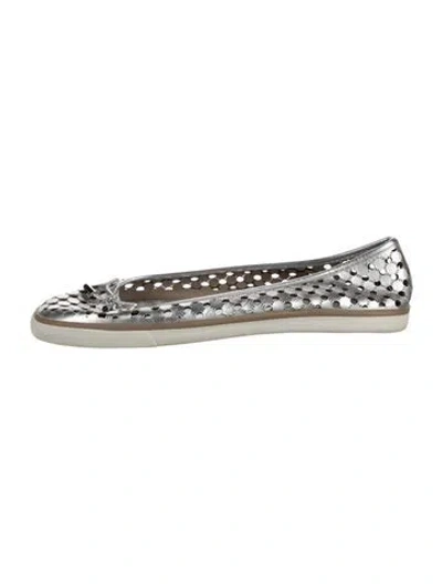 Pre-owned Tory Burch Leather Colorblock Pattern Ballet Flats In Silver