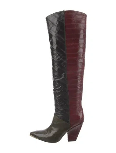 Pre-owned Tory Burch Leather Colorblock Pattern Boots In Black