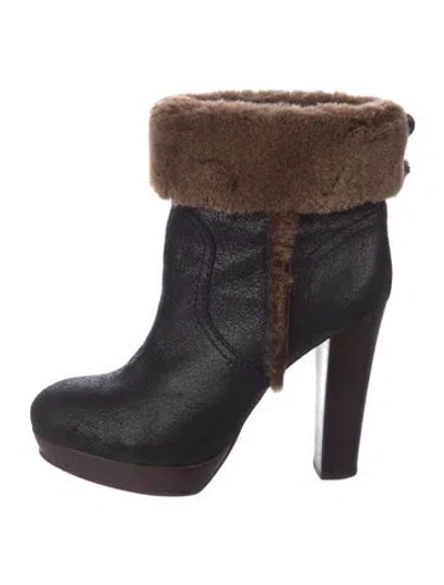 Pre-owned Tory Burch Leather Colorblock Pattern Boots In Black