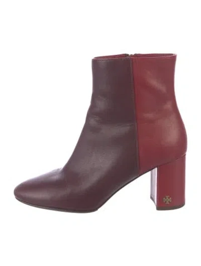 Pre-owned Tory Burch Leather Colorblock Pattern Boots In Burgundy/red