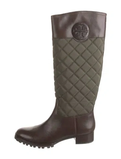Pre-owned Tory Burch Leather Colorblock Pattern Boots In Green