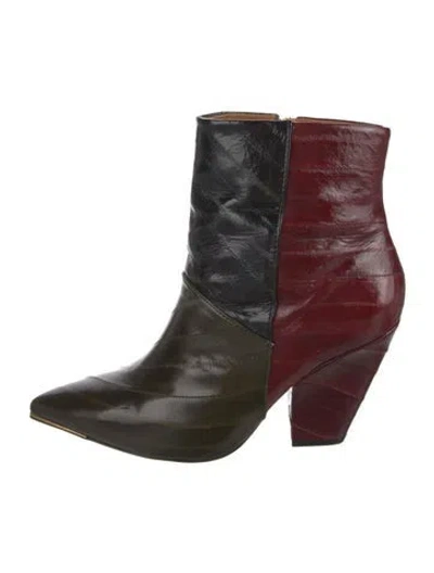 Pre-owned Tory Burch Leather Colorblock Pattern Boots In Red