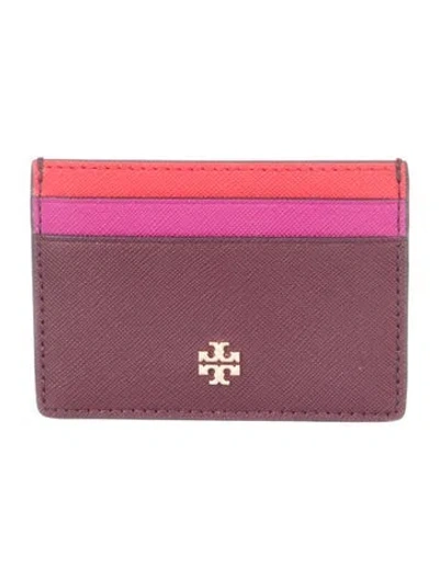 Pre-owned Tory Burch Leather Colorblock Pattern Card Holder In Purple