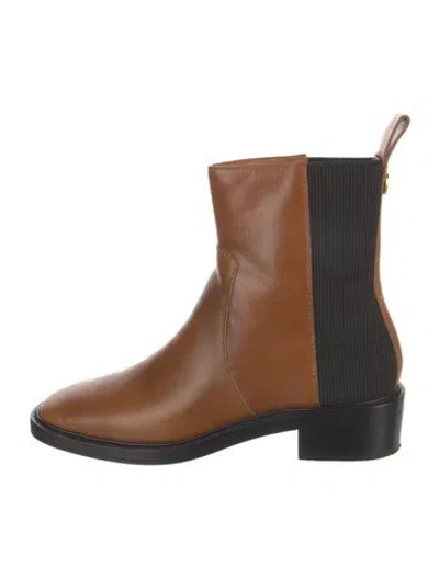 Pre-owned Tory Burch Leather Colorblock Pattern Chelsea Boots In Brown