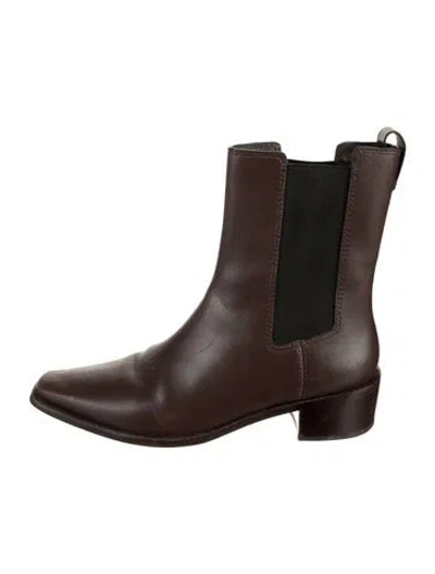 Pre-owned Tory Burch Leather Colorblock Pattern Chelsea Boots In Brown