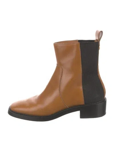 Pre-owned Tory Burch Leather Colorblock Pattern Chelsea Boots In Brown